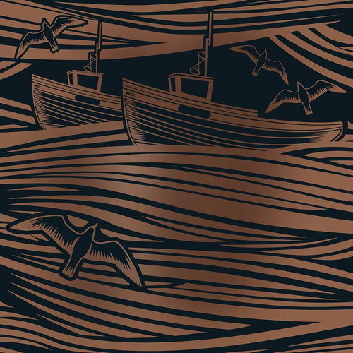 WHITBY WALLPAPER - MIDNIGHT & COPPER tapeet