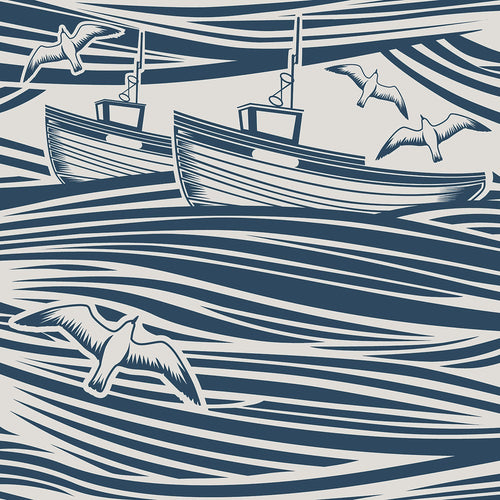 WHITBY WALLPAPER - WASHED DENIM wallpaper