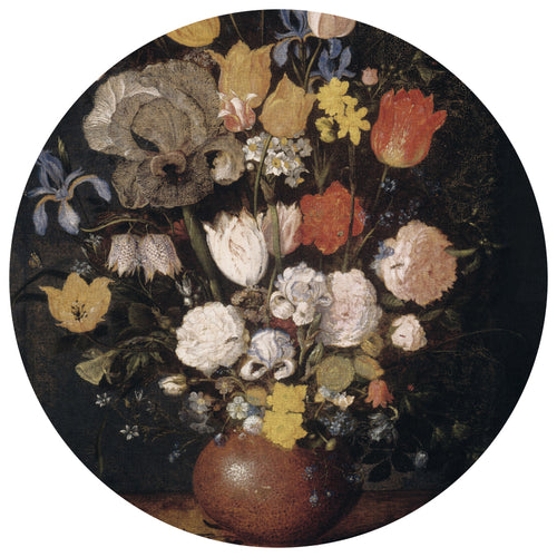 BOUQUET OF FLOWERS IN AN EARTHENWARE VASE circular wallpanel