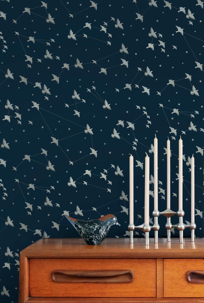 Star-ling Wallpaper - Midnight & Silver